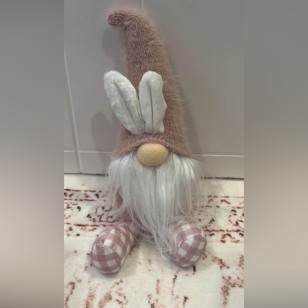 Pink and White Gnome Plush with Bunny Ears